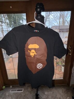 Bape Black Tee with Brown & Gold Ape Head Graphic